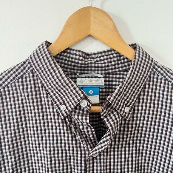 Columbia Brown White Checks Long Sleeve 100% Cotton Button Down Dress Shirt - Picture 3 of 7